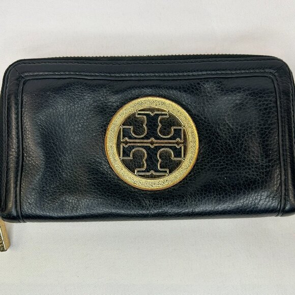 Tory Burch Amanda Zip-Around Continental Wallet Black Pebbled Leather - Picture 16 of 16